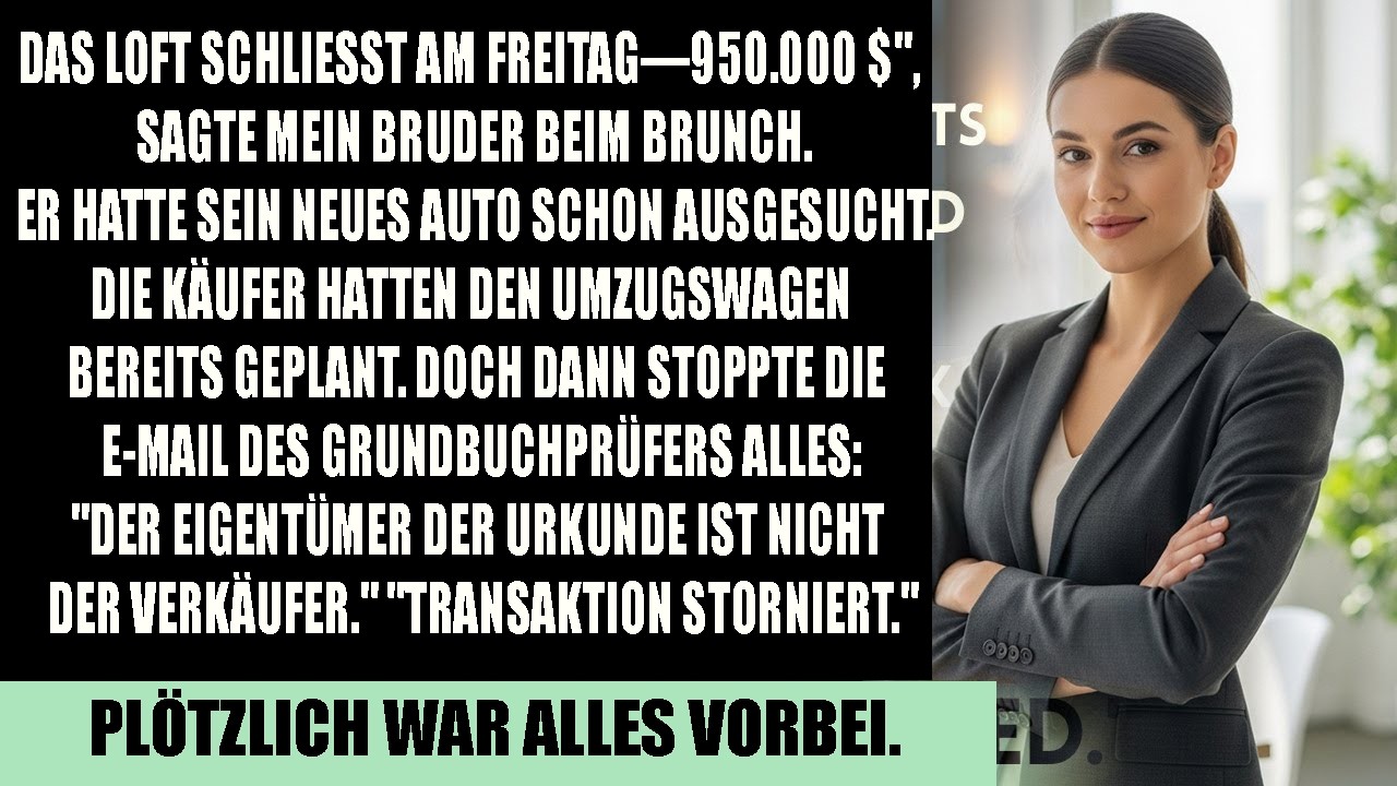 Mein Bruder verkaufte mein Loft in der Innenstadt für 950.000 $ bis der Grundbuchprüfer meinen Namen