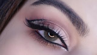 مكياج عيون كت كريس بالگلتر وايلاينر الهبة|glitter cutcrease eye makeup tutorial & graphic eyeliner