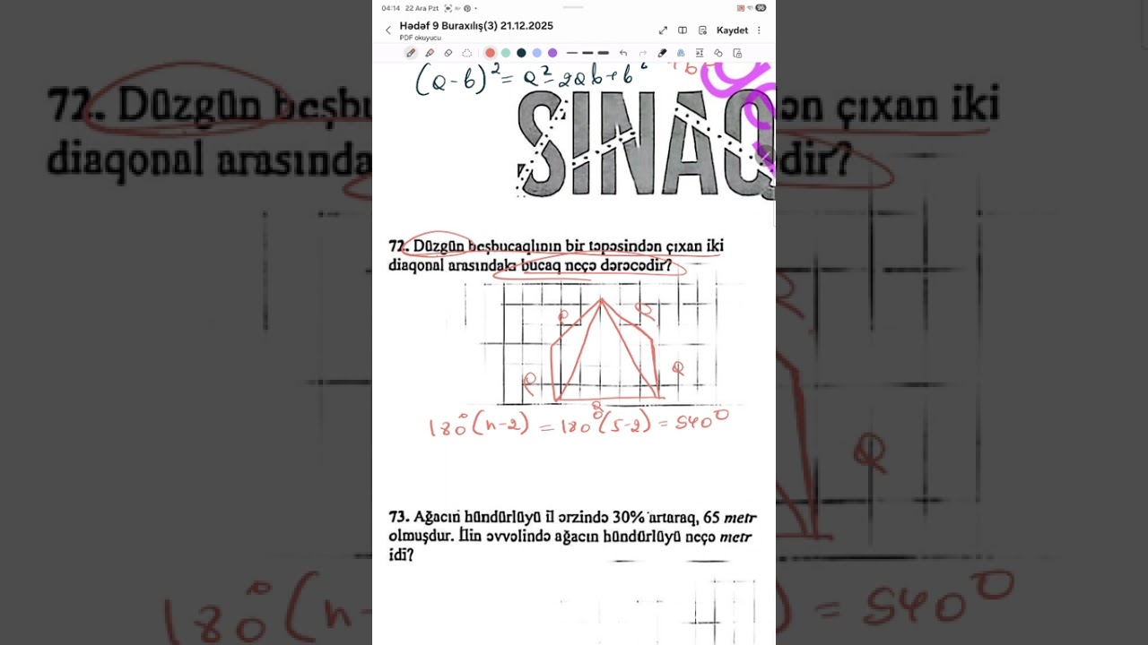 Hədəf buraxılış sınağı-3. 21.12.2025 9-cu sinif riyaziyyat suallarının izahı 