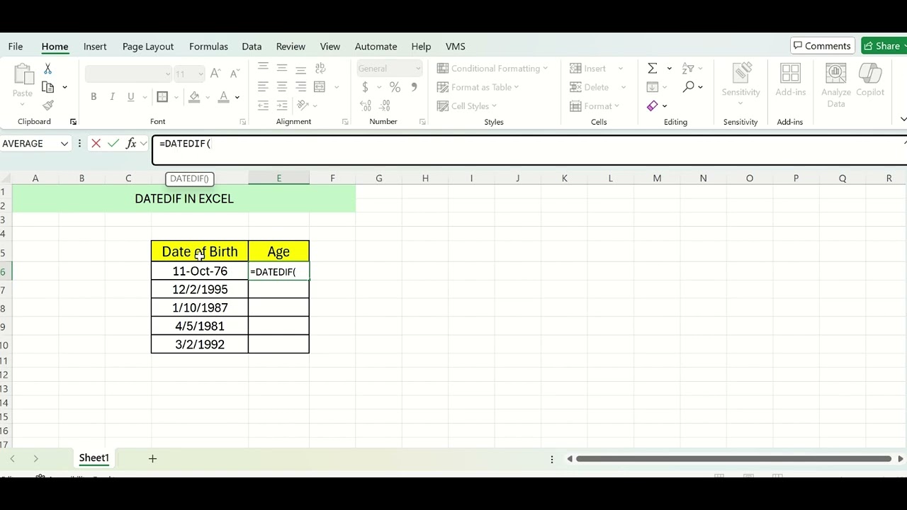 DATEDIF function in Excel #exceltips #excel - YouTube