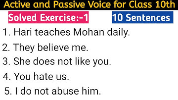 Active and Passive Voice for class 10th Solved exercise:-1/ UP Board English/Assertive Sentence