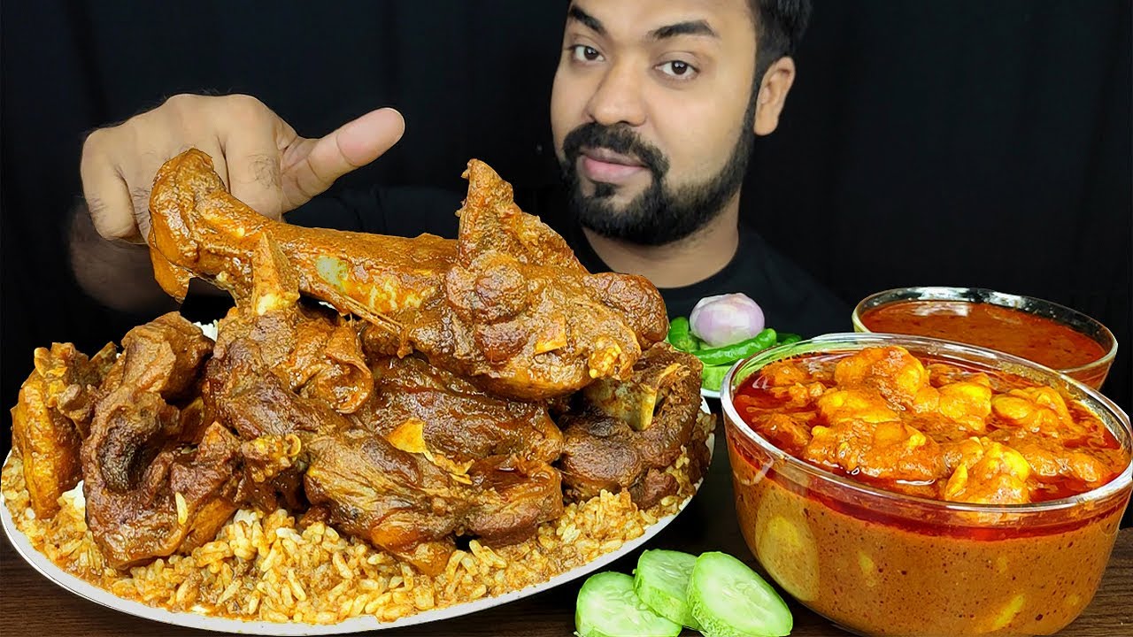 MUTTON FAT CURRY, SPICY MUTTON CURRY, MUTTON LEG PIECE, RICE MUKBANG ASMR EATING SHOW | BIG BITES |