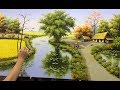 phong cảnh quê hương việt nam với cánh đồng lúa chín tranh sơn dầu, acrylic, (bản 1 chậm )