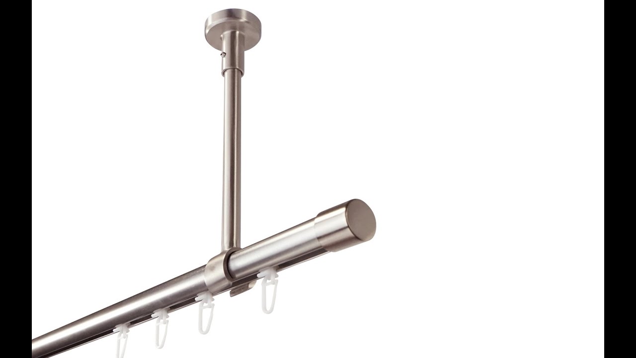 Montagevideo iso-design Innenlauf Gardinenstange Deckenmontage Farbe Edelstahl, Deckenhalter kürzbar