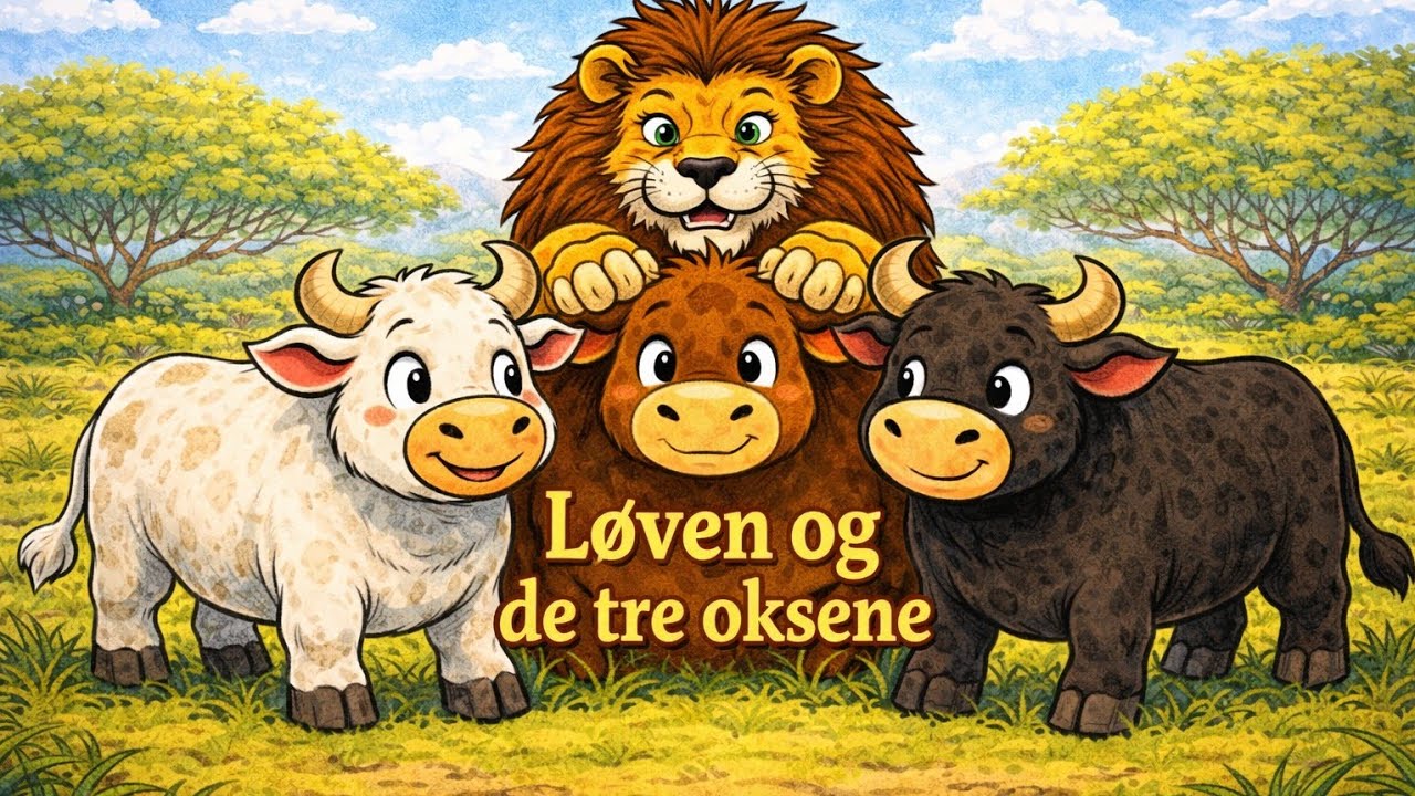 Godnatt 🌙 Løven og de tre oksene | Æsops Fabel om Samhold & Vennskap 🌙 🦁 🐂