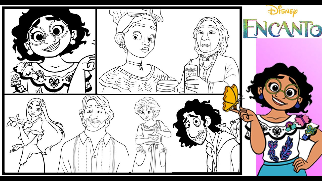 DISNEY ENCANTO FAMILY Coloring Page MIRABEL DOLORES ABUELA BRUNO ...