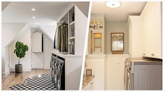 75 Medium Tone Wood Floor Galley Laundry Room Design Ideas You'll Love 🔴