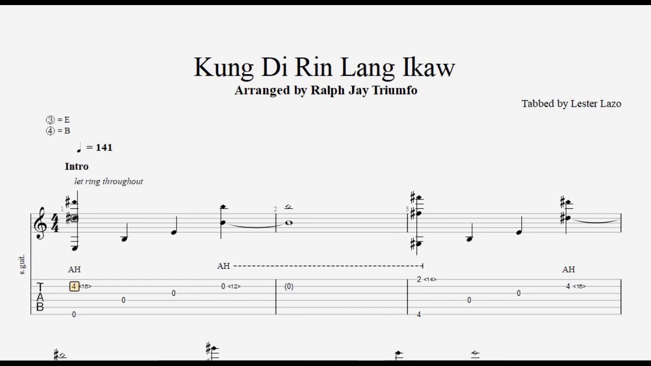 Kung Di Rin Lang Ikaw (Arr. by Ralph Jay Triumfo) - Tabbed by Lester ...