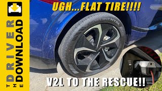 GENIUS! V2L Tech Used To Fix Flat Tire! Kia EV6 | Ioniq 5