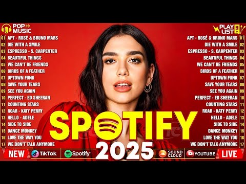 Billboard Pop Songs 2025 Playlist Ed Sheeran The Weeknd Bruno Mars Rihanna Sia Adele Dua Lipa