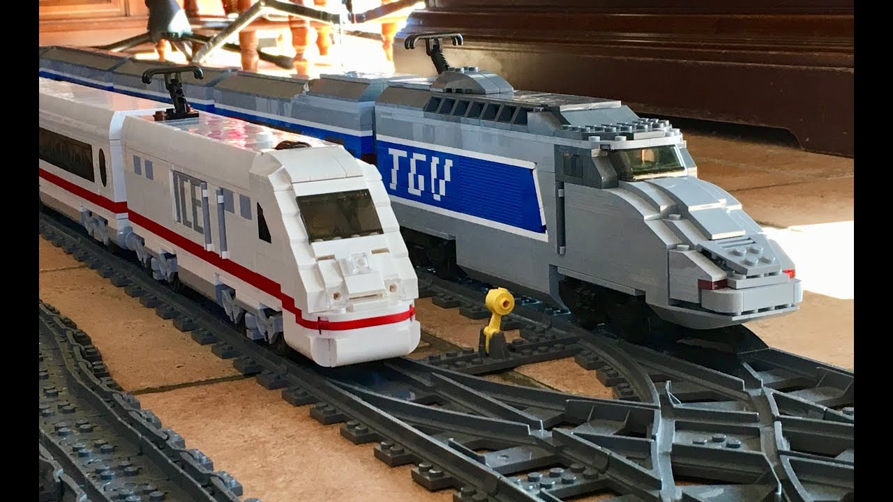 LEGO TGV and DB ICE 2 models on a long curves double loop layout YouTube