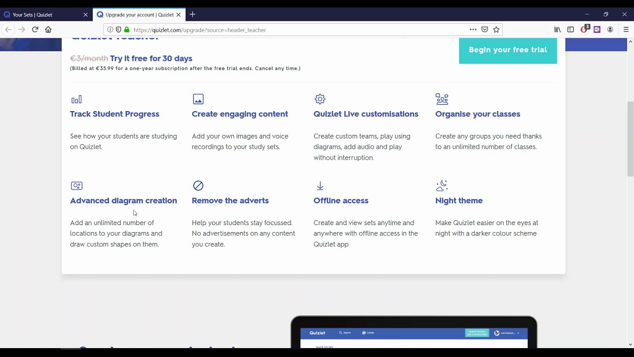 2/16 QUIZLET Type of Subscriptions, 30 days for FREE YouTube