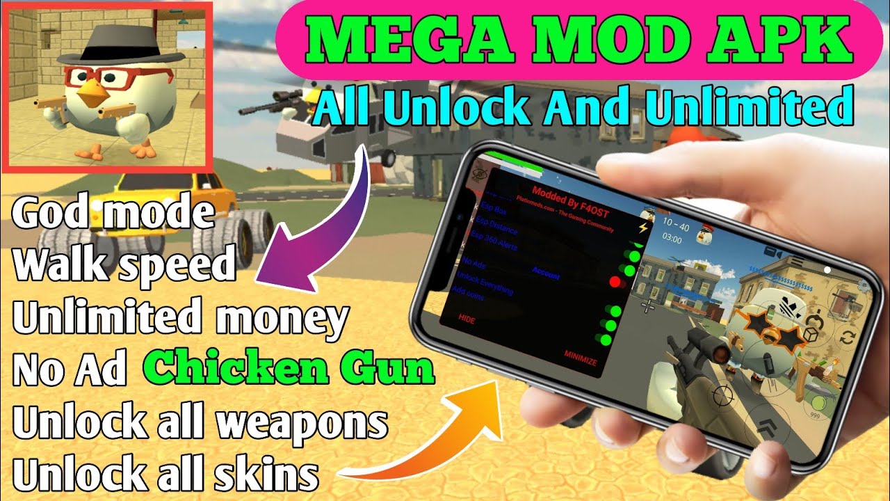 INCRÍVEL! 😱 O MELHOR MOD MENU PARA CHICKEN GUN》NO ADS + MONEY