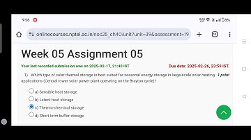 NPTEL week 5 Renewable Energy Engineering: Solar Wind and Biomass Energy Systems Assignment 5 2025