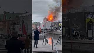 Fire rips through the historic old stock exchange building in Copenhagen, Denmark