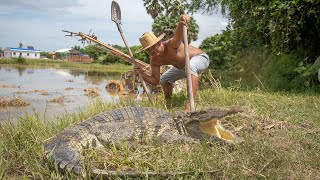 Wow! Amazing Man Catching Big Crocodile &amp; Cooking Eating So Delicious
