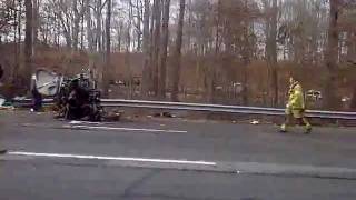 Plane crash on Interstate I-287 Morristown NJ Drive-by Video of site wreckage