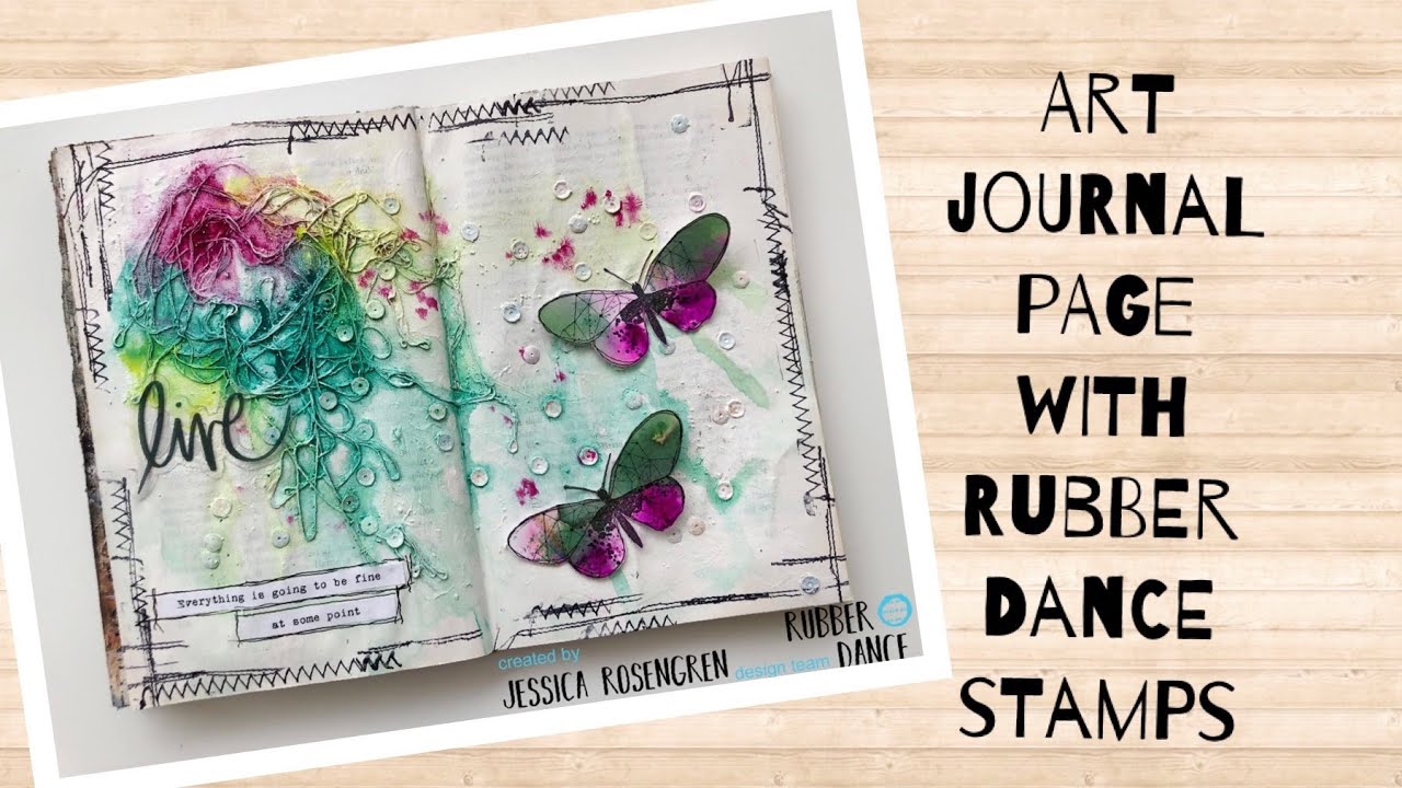 Art journal page with Rubber Dance Stamps and Arteza gouache paints