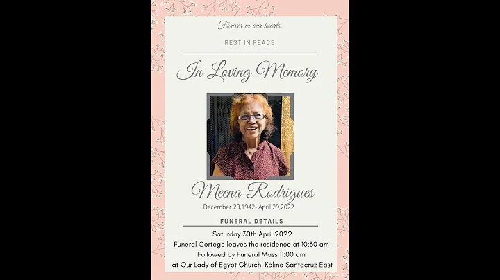 Funeral Mass of Mena (Philomena) Rodrigues | 30 Ap...