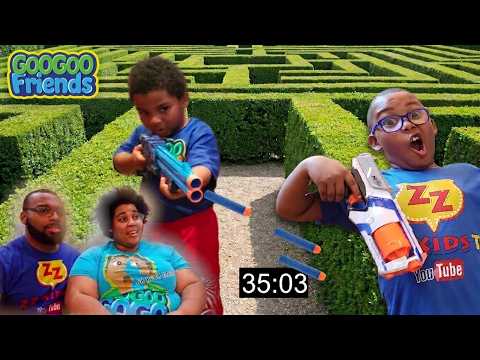 Nerf Box Fort Maze Challenge! ZZ Dad vs Goo Goo Mom Part 1 & 2 | Goo Goo Friends TV Show for Kids