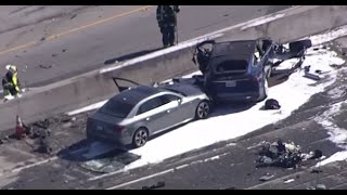 Helicopter video of fiery tesla crash in mountain view