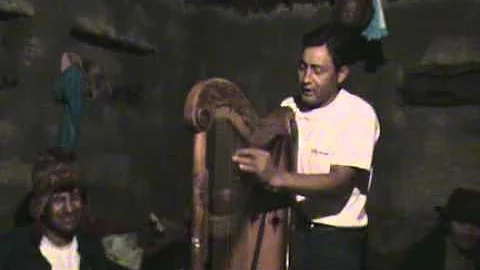 hugo peralta canta con su arpita y su animador Ana...