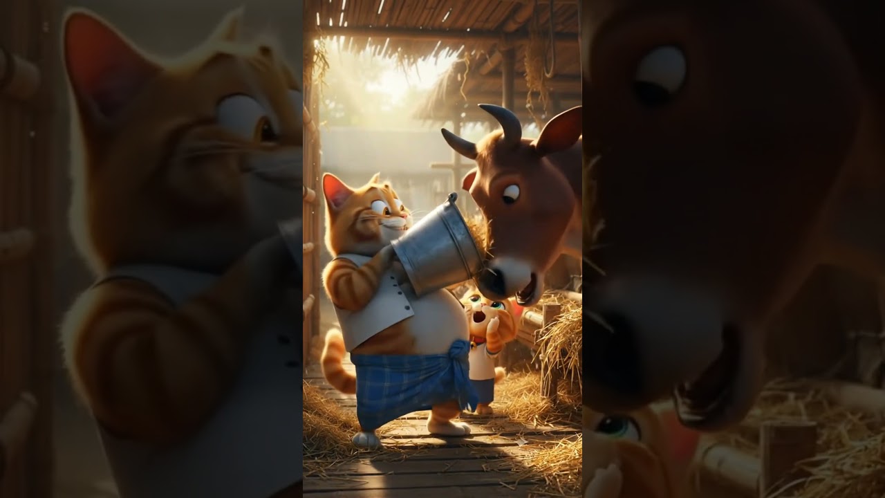 Pitu Mama vs The Cow! 😂 Funny Cat Short 