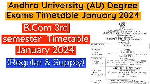 Andhra university Degree 2nd Year 1st semester Timetable 2024 || AU degree 3rd sem Exams timetable