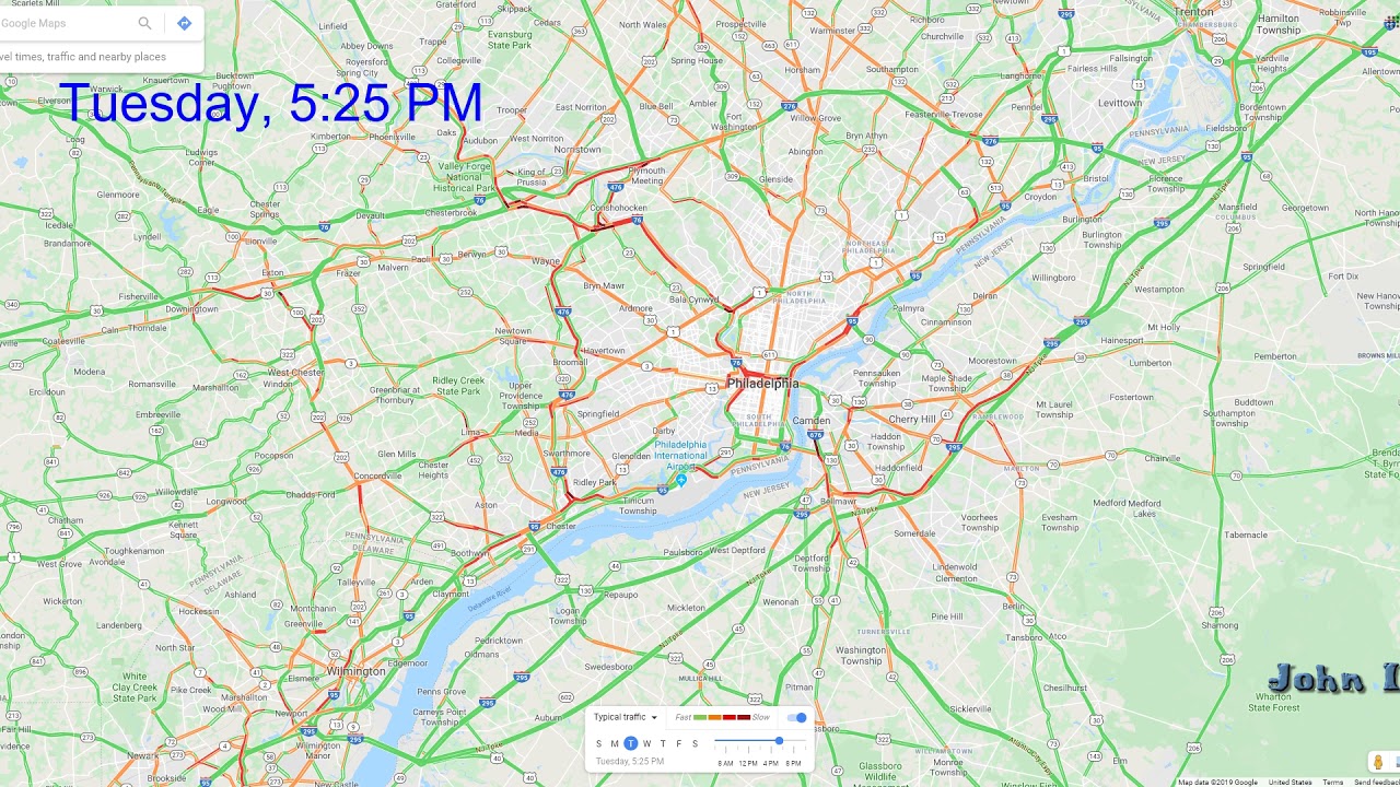 Philadelphia metropolitan area typical daily traffic by Google - November 2019