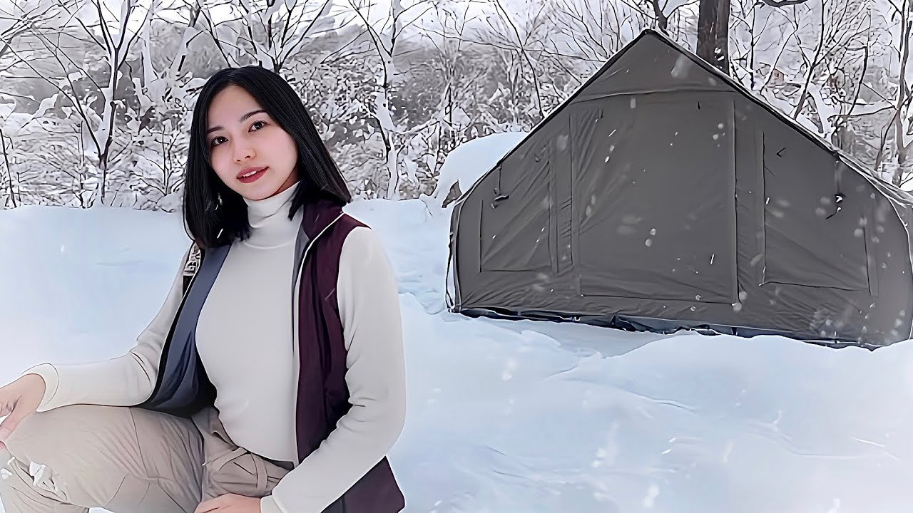 Поход в метель с новой надувной палаткой, засыпанной снегом❄️｜Снег ASMR
