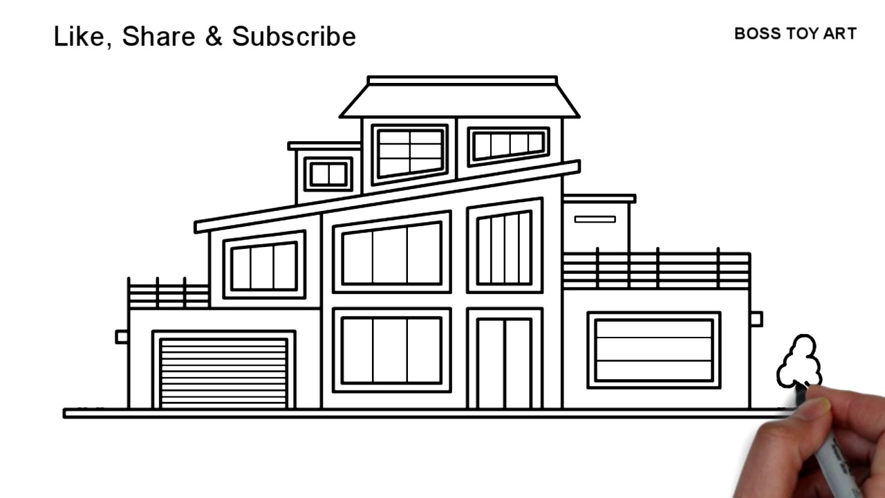 Modern House Drawing Step by Step for Kids by Boss Toy Art