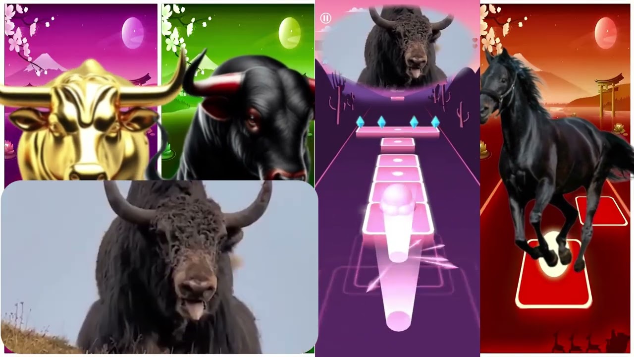 Funny Bull the Golden🐂🆚Funny Buffalo🐃🆚Funny Cow🐂🆚Funny Horse🐎🔴Tiles Hop EDM Rush