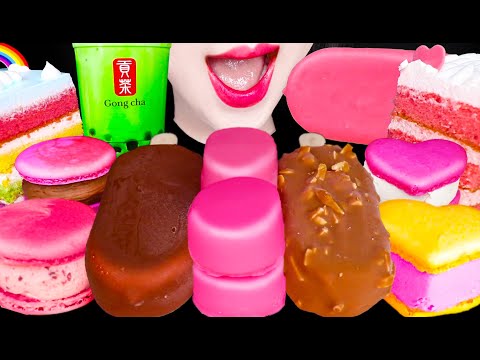 ASMR PINK DESSERTS RAINBOW CAKE MUKBANG 핑크 초콜릿 아이스크림 먹방 EATING SOUNDS