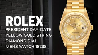 Rolex President Day-Date Yellow Gold String Diamond Dial Mens Watch 18238 | SwissWatchExpo