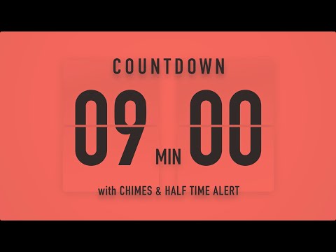 9 Minute Countdown Timer ⏳ Flip Clock with Chime Alerts 🧡🔊