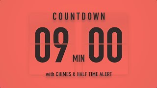 9 Minute Countdown Timer ⏳ Flip Clock with Chime Alerts 🧡🔊