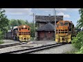 2 Trains Passing Historic Train Station At Same Time!  Rare Pure Luck!  Ohio Short Line Railroads