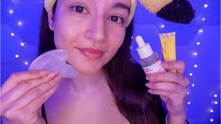ASMR Doing My Skincare Routine with Light Gum Chewing &amp; Relaxing Sleepy Sounds