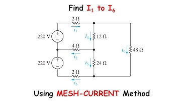 Find I1 to I6 using MESH-CURRENT METHOD