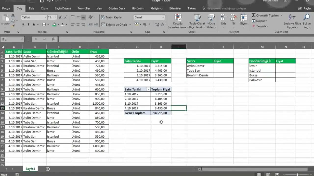 117      ETOPLA işlevi yerine Pivot Table kullanmak   Excel Eğitimi