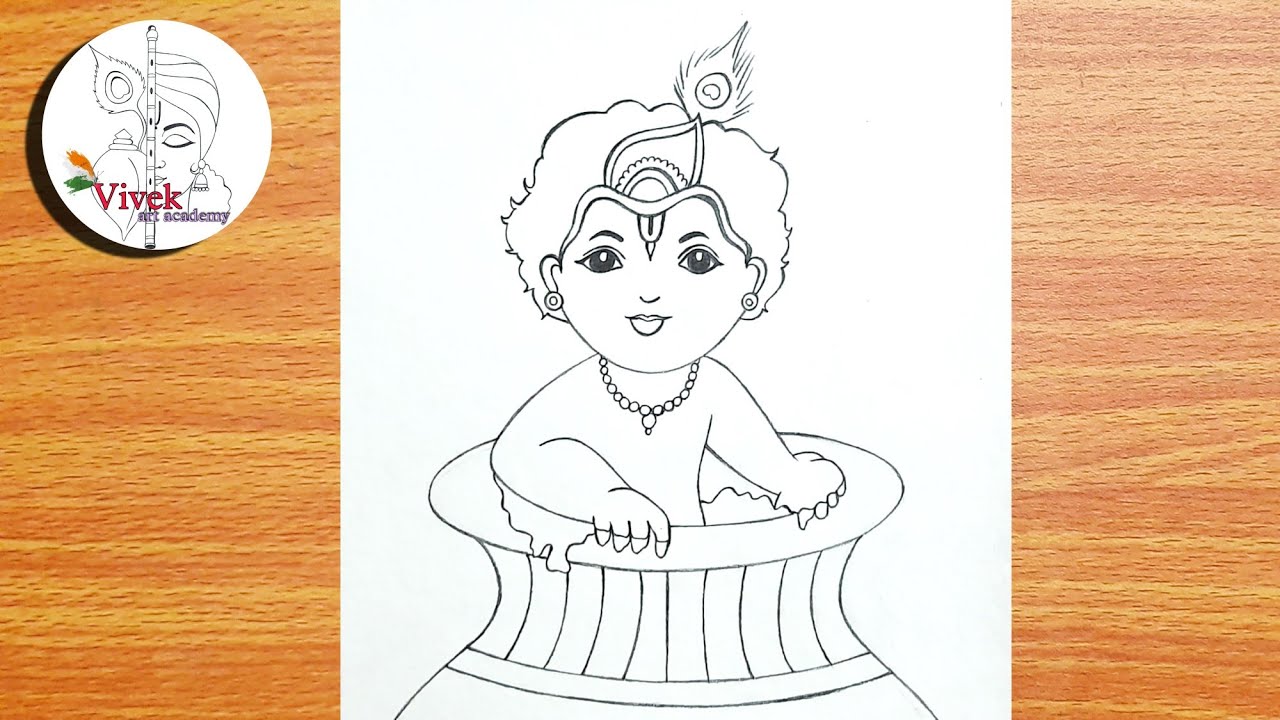 Baal Krishna Drawing | Easy Drawing of Baal Krishna for Beginners ...