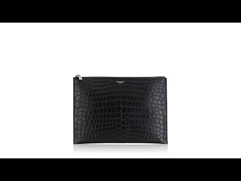 Saint Laurent Croco Embossed Pouchette Black Saint Laurent Croco Embossed Pouchette Black
