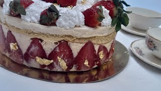 Fraisier -French Strawberry Cake at home #easyrecipe