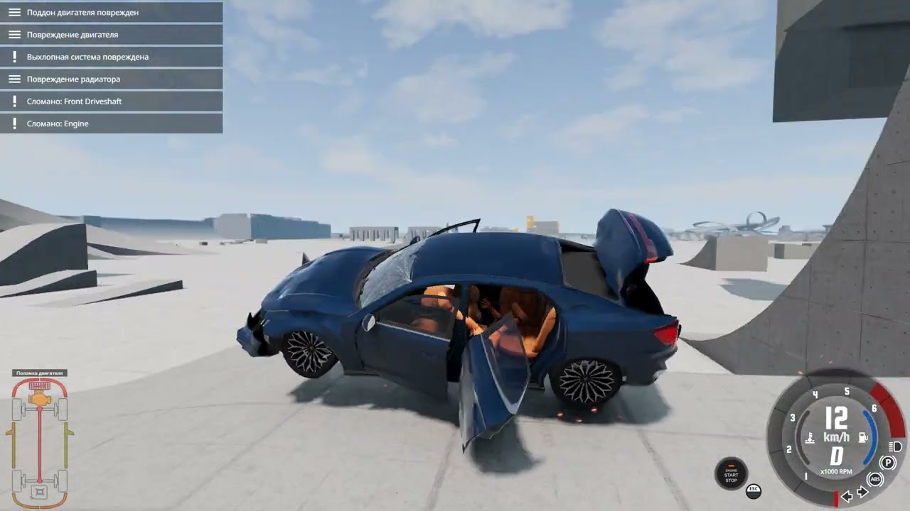 Beamng drive: Что будет если на скорости в 100KM/H полететь на 60градусов под углом?