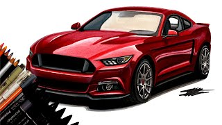 Realistic Car Drawing - 2016 Ford Mustang - Time Lapse - Drawing Ideas