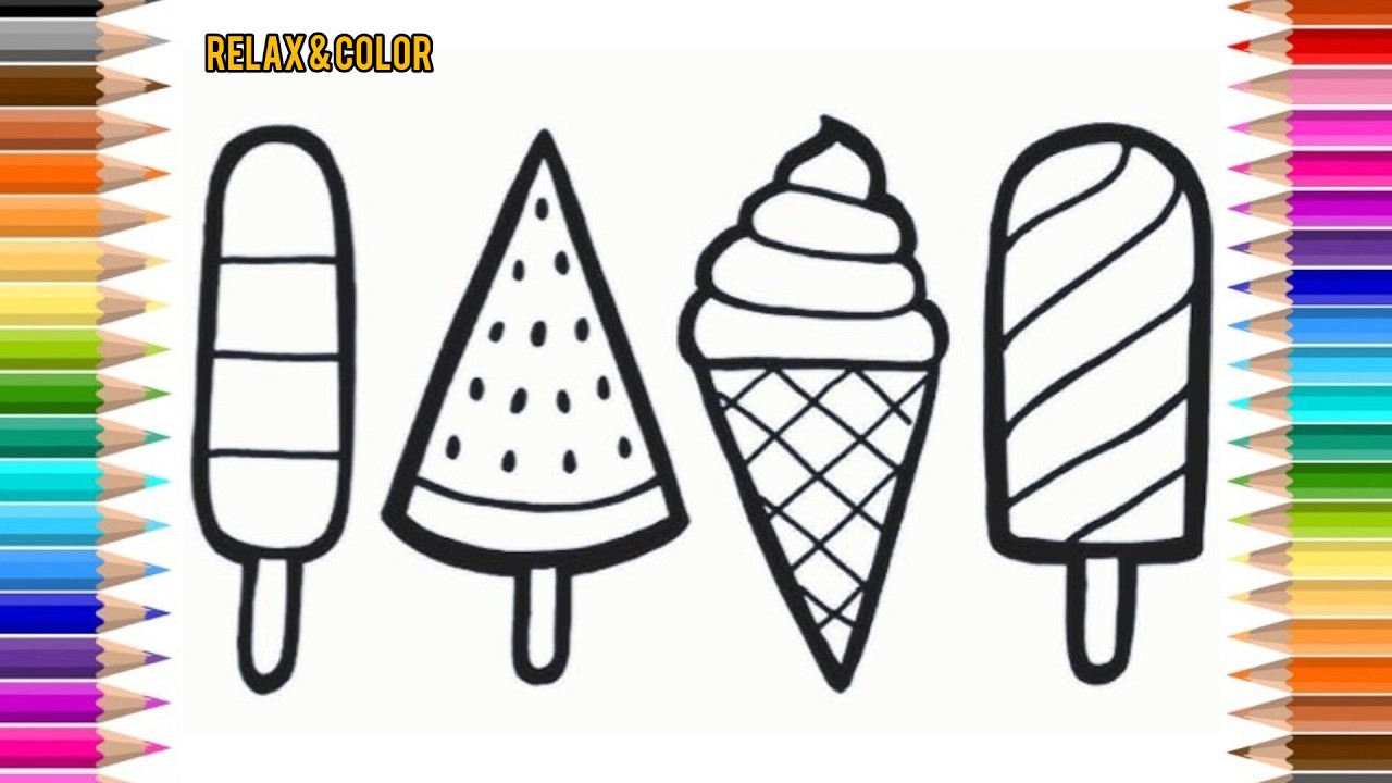 Relax & Color | Ice Cream Coloring Page | Popsicle & Cone | Relax & Color Sweet Treats