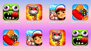 ZOMBIE TSUNAMI, Tom Hero Dash, Subway Surfers, Candy Crush Saga