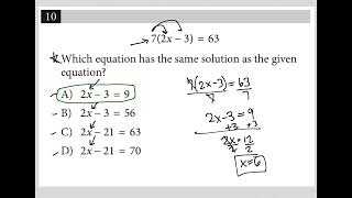 7(2x  3) = 63; Which equation has the same solution as the given equation?