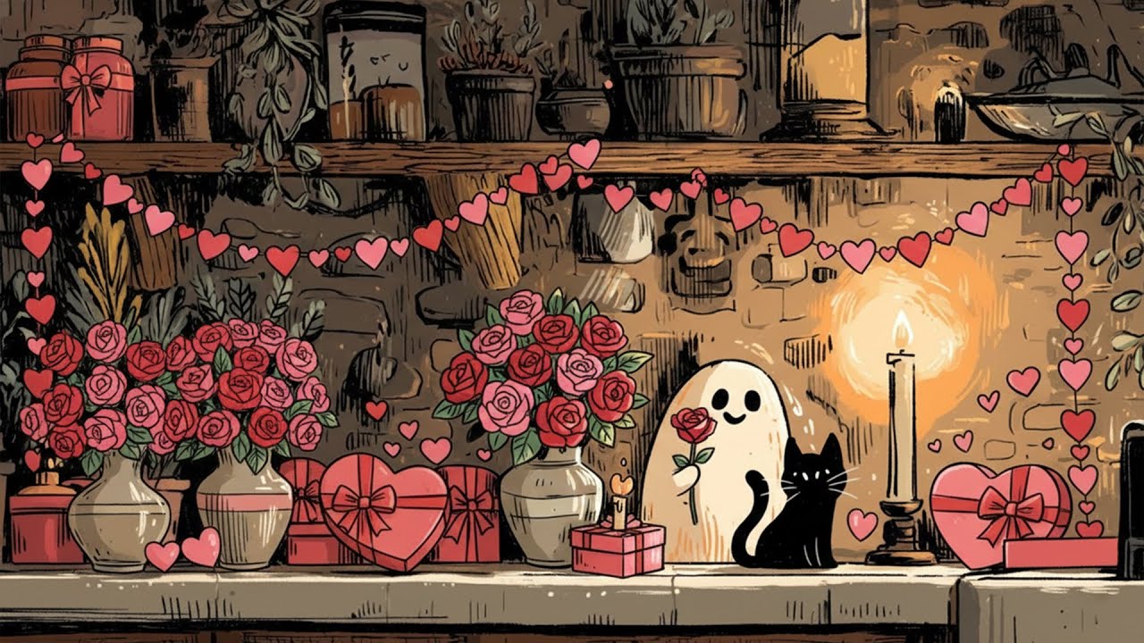 Ghostly Valentine Night 👻💝 Cozy Love Lofi ~ Chillhop Beats for Study, Reading & Soft Hearts 🌹
