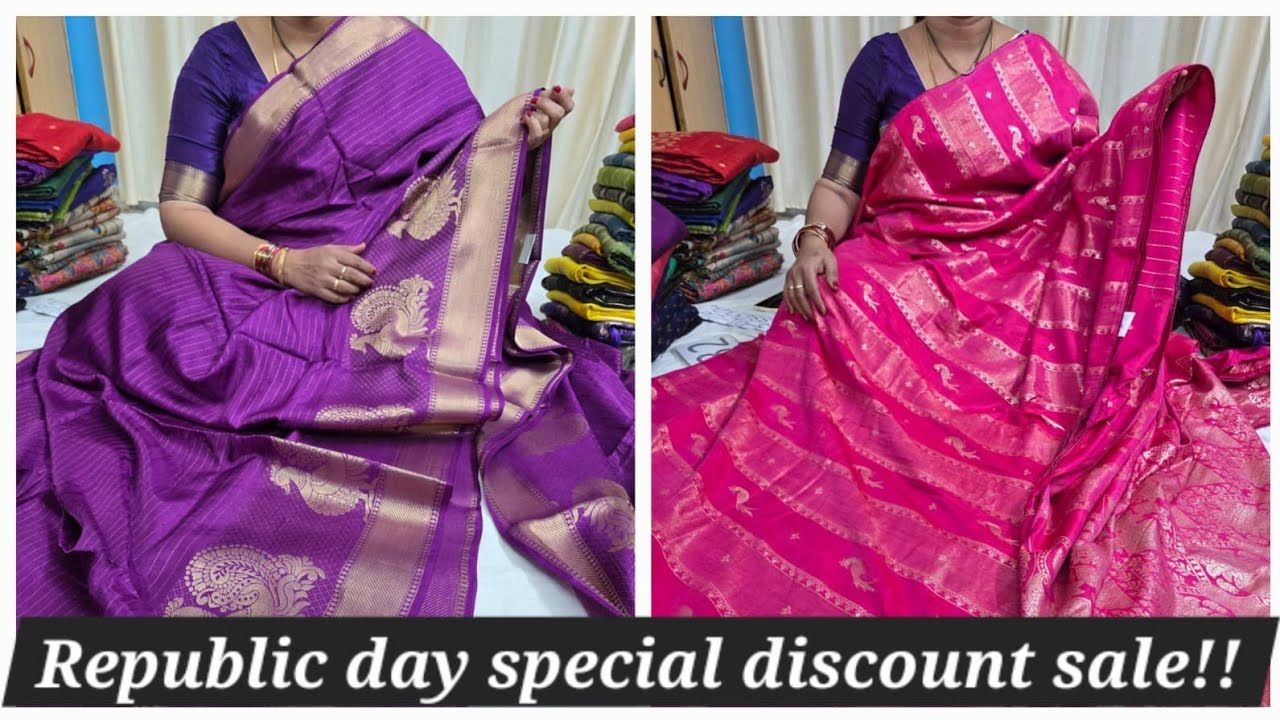 REPUBLIC DAY SPECIAL DISCOUNT SALE | CHANDERI,JUTE,CHINNON SILK SAREES | 8688637474